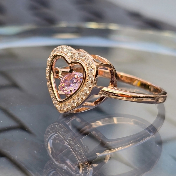 Pink Tanzanite ✦ Heart‑Shaped Moissanite Ring ✦ Sterling Silver 14K Rose Gold 7 - Picture 7 of 12